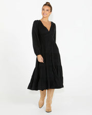 Charity Tiered Midi Dress - Black