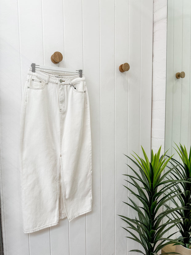 Ashleigh Maxi Denim Skirt - White