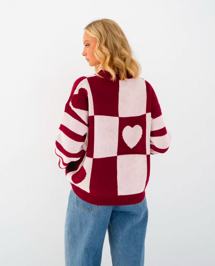 Valentine Knit - Wine/Pink Heart