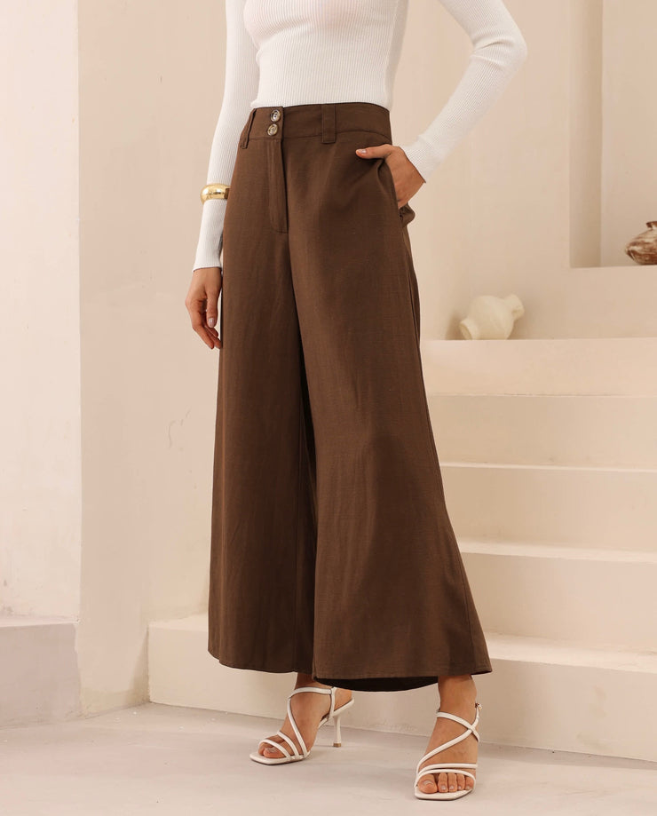 Molly Linen Pants - Chocolate
