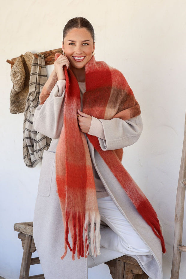 Aspen Check Scarf - Sunset