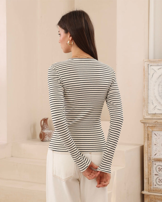 Lucy Stripe Top - Black/Cream