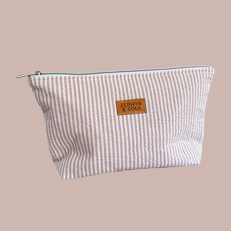 Makeup Bag Large - Dusty Pink Stripe