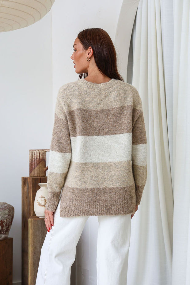 Beau Knit Jumper - Mocha Stripe