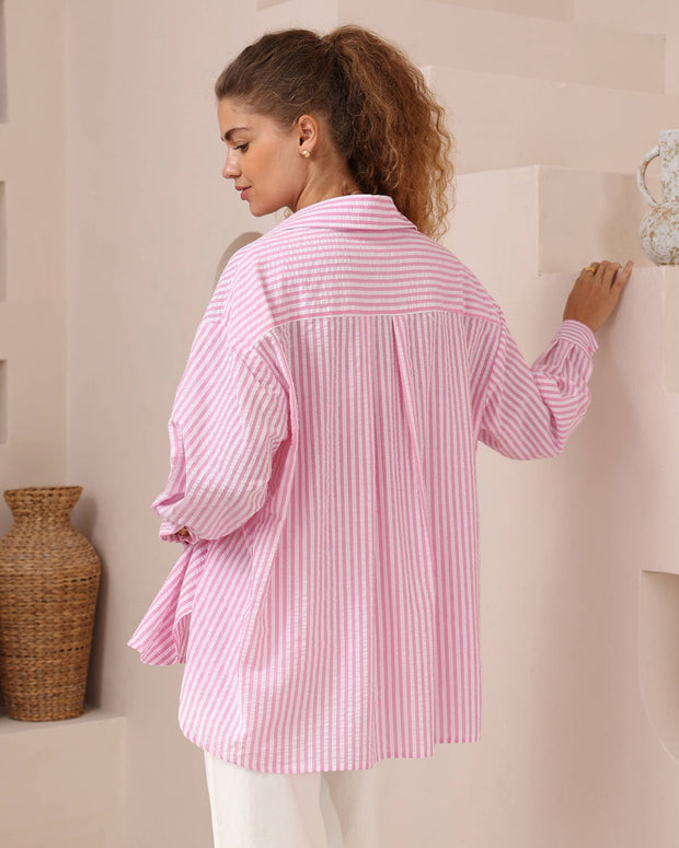 Imogen Stripe Shirt - Pink/White