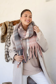 Mae Check Scarf - Blush/Grey