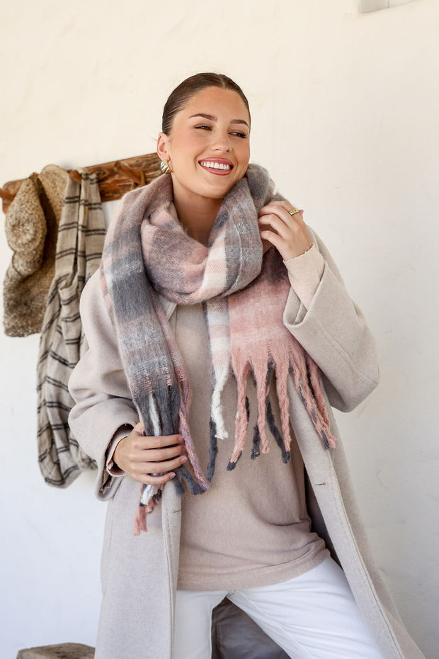 Mae Check Scarf - Blush/Grey
