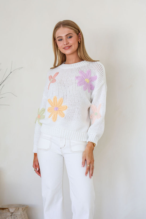 Belle Daisy Knit - White