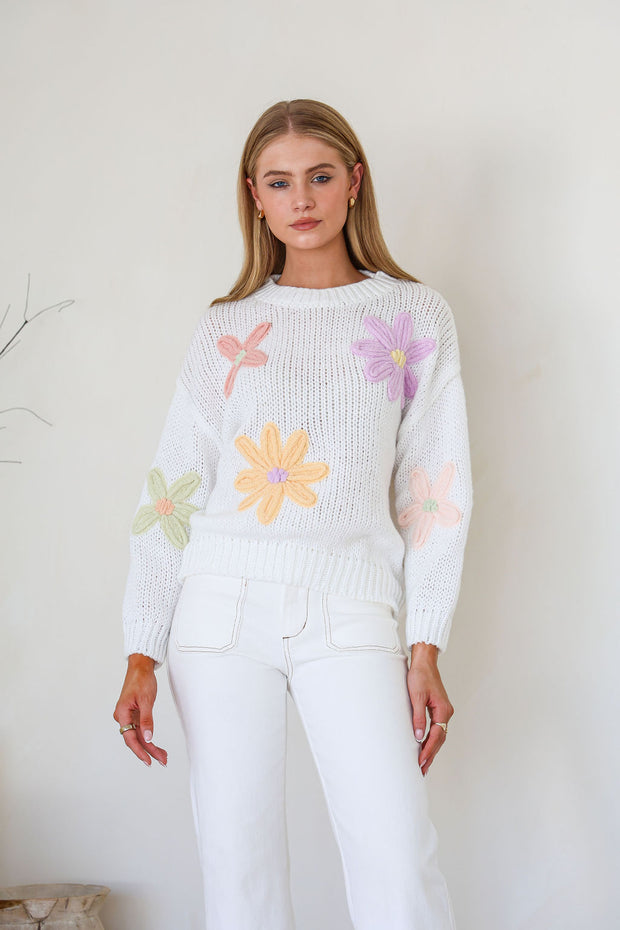 Belle Daisy Knit - White