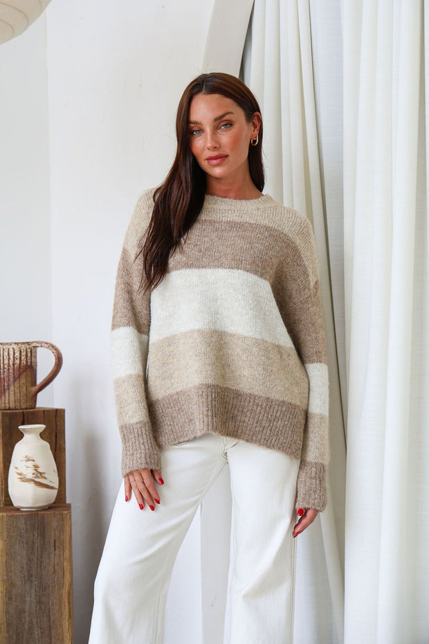 Beau Knit Jumper - Mocha Stripe