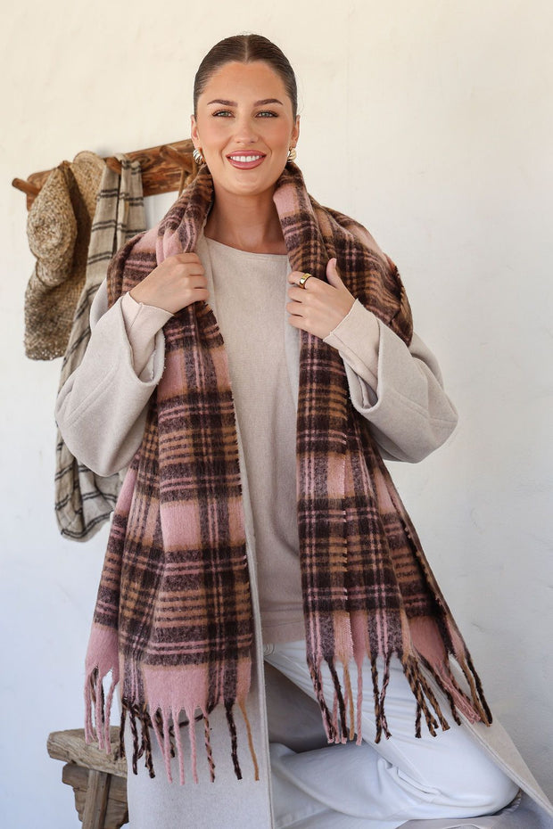 Mae Check Scarf - Blush/Choc