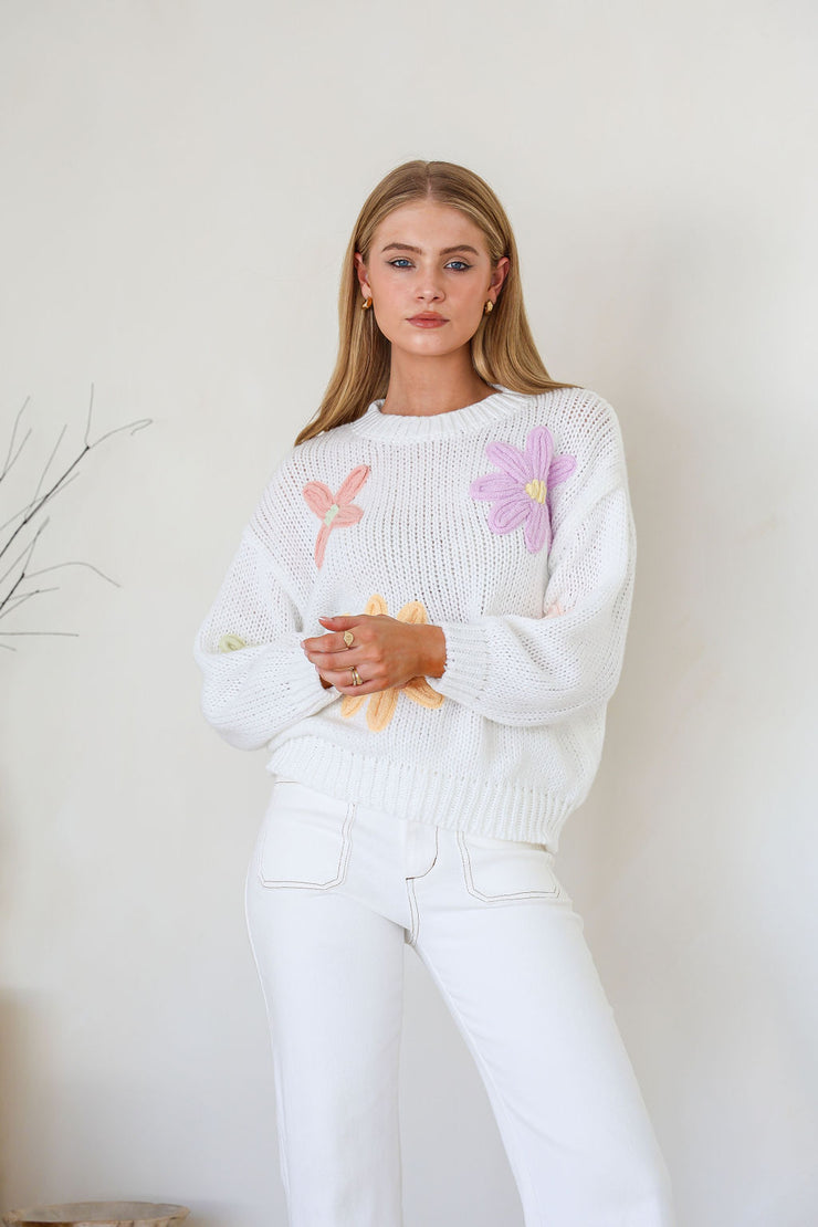 Belle Daisy Knit - White