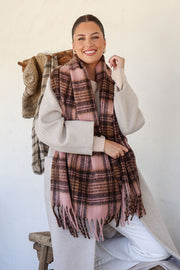 Mae Check Scarf - Blush/Choc