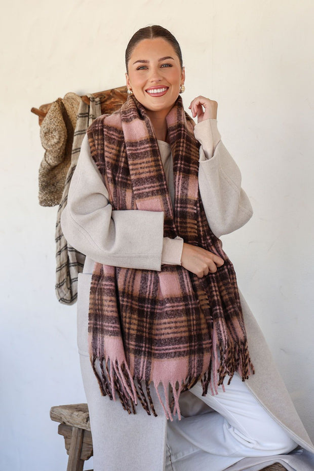 Mae Check Scarf - Blush/Choc
