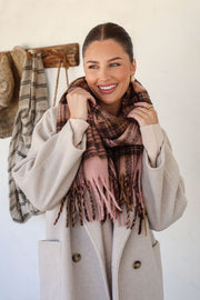 Mae Check Scarf - Blush/Choc