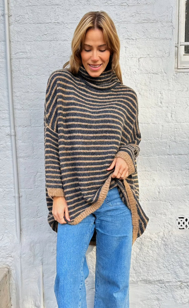 Lyric Stripe Knit Jumper - Black