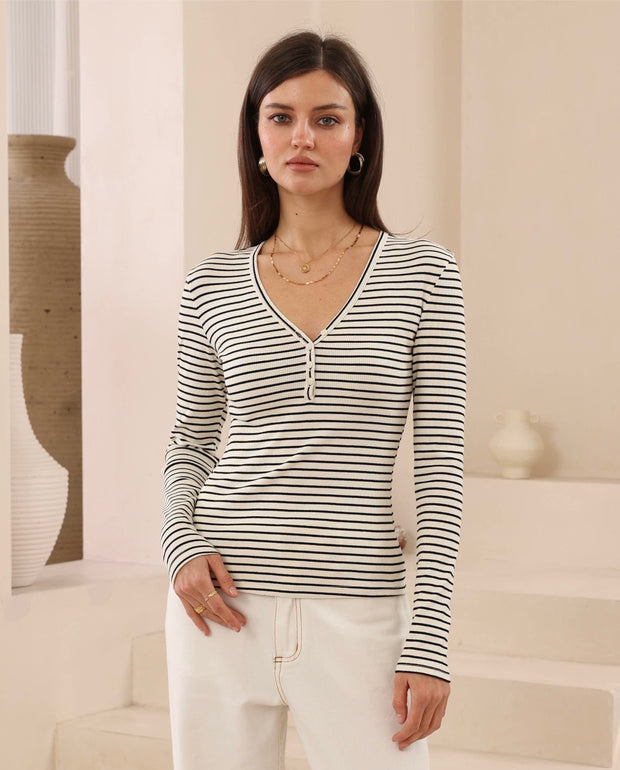 Lucy Stripe Top - Black/Cream