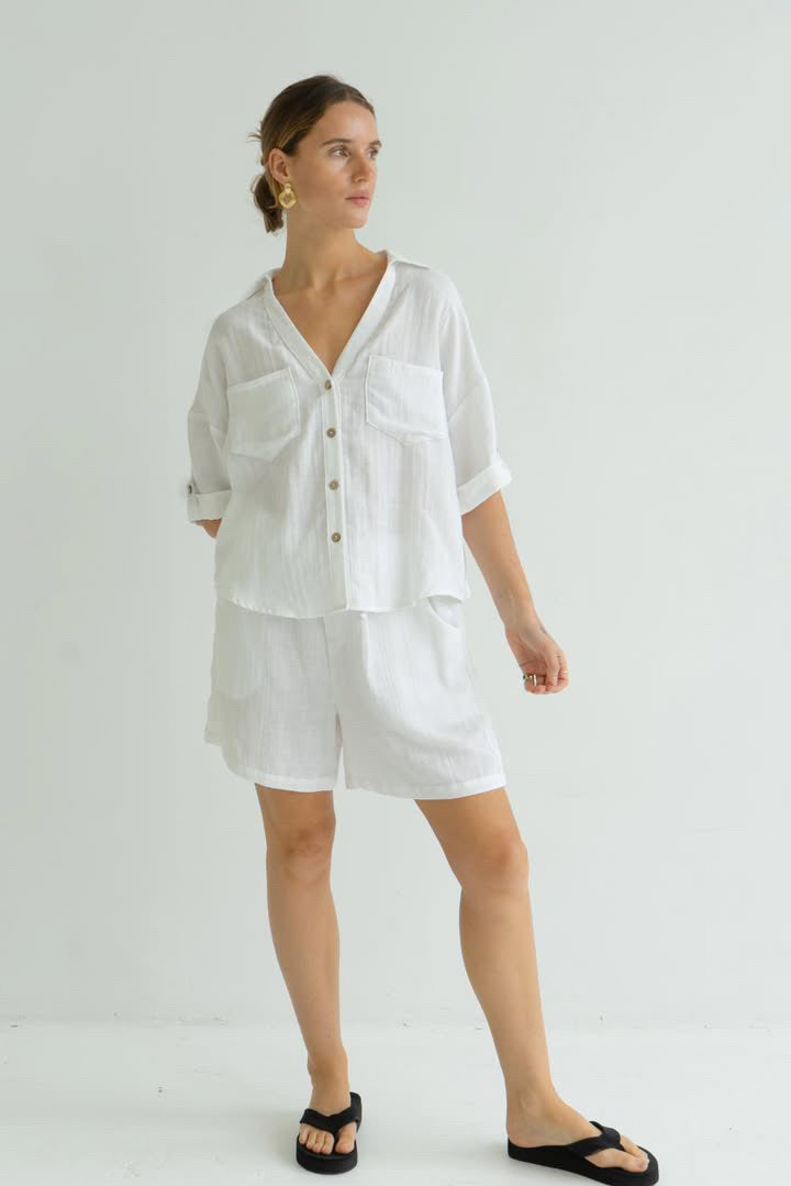 Ronny Cropped Shirt - White