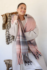Mae Check Scarf - Blush/Grey