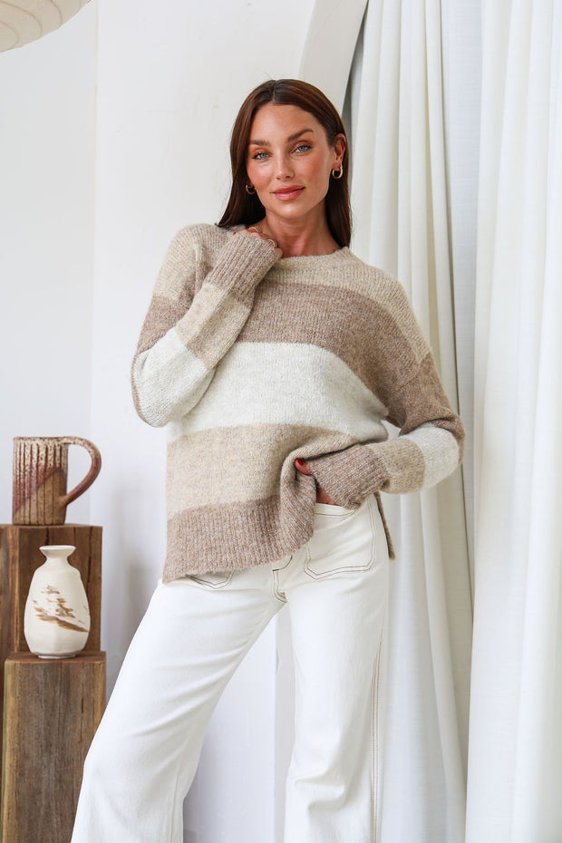 Beau Knit Jumper - Mocha Stripe