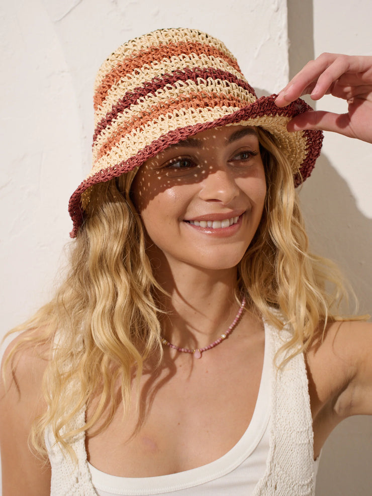 Alana Striped Straw Bucket Hat