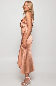 Amelie Satin Midi Dress - Bronze