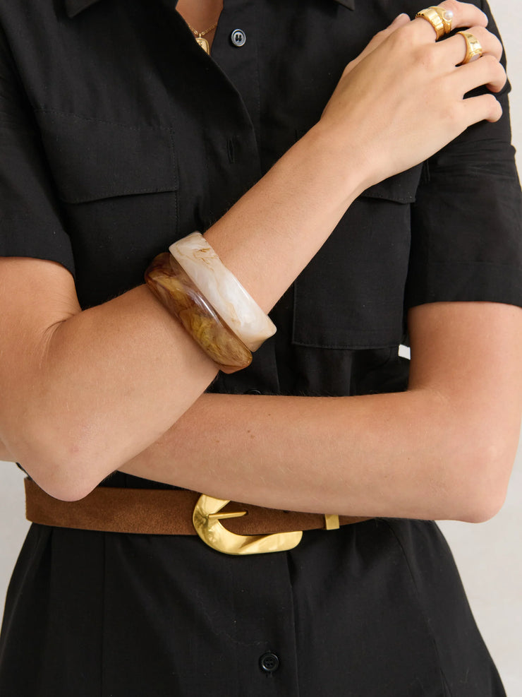 Lara Angular Cuff Bangle - Brown
