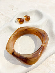 Lara Angular Cuff Bangle - Brown