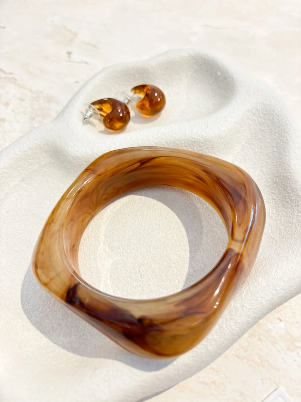 Lara Angular Cuff Bangle - Brown