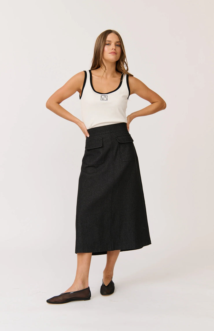 (PRE-ORDER) Astrid Skirt - Black Denim