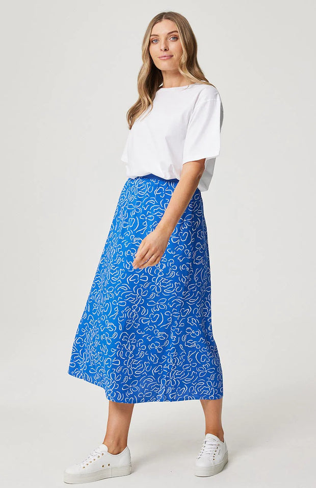 Ava Slip Midi Skirt - Cobalt Floral