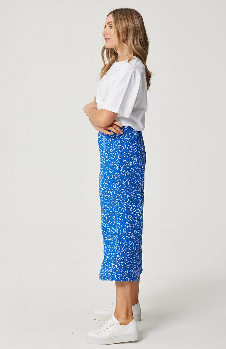 Ava Slip Midi Skirt - Cobalt Floral