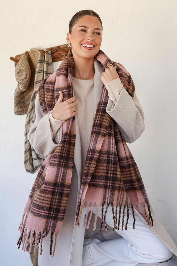 Mae Check Scarf - Blush/Choc