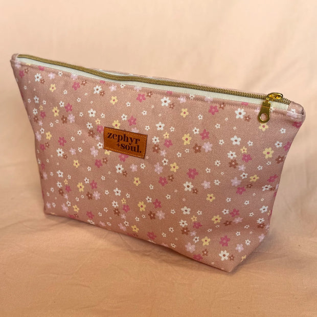 Makeup Bag Large - Beige + Pink Floral