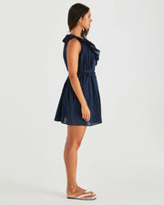 Belen Ruffled Neck Mini Dress - Navy