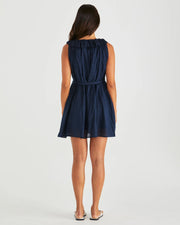 Belen Ruffled Neck Mini Dress - Navy