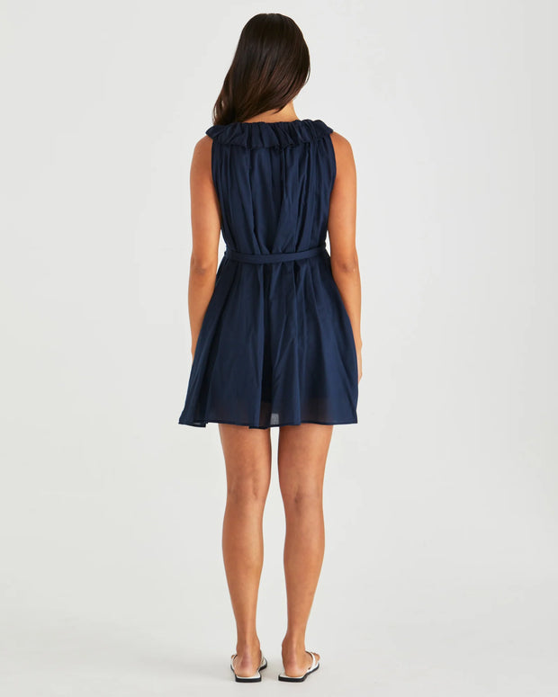 Belen Ruffled Neck Mini Dress - Navy