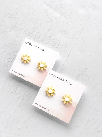 LMP Botanical Flower Studs - Lemon & White