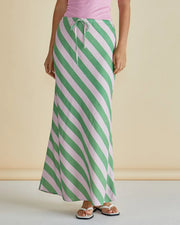 Brooke Bias Skirt - Green/Pink Stripe