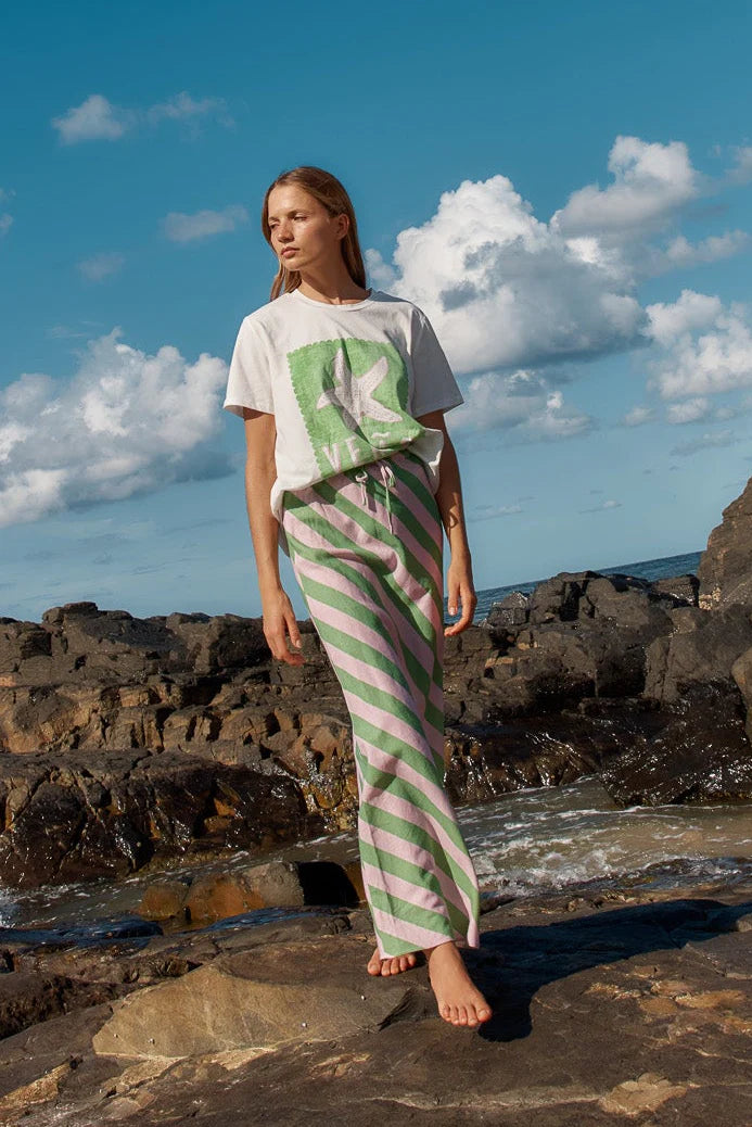 Brooke Bias Skirt - Green/Pink Stripe