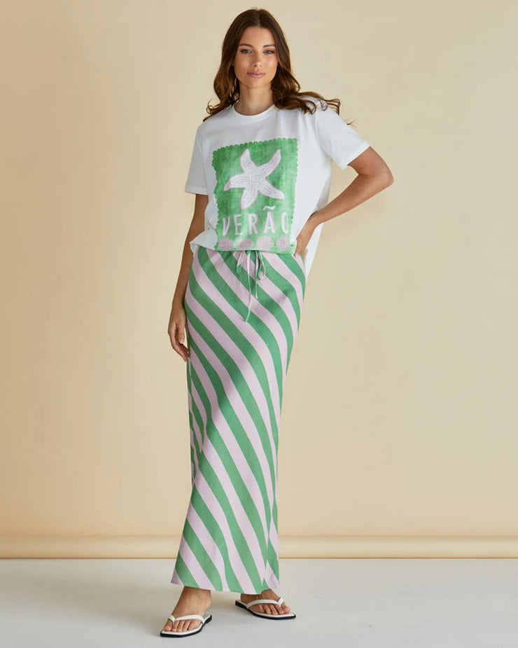 Brooke Bias Skirt - Green/Pink Stripe