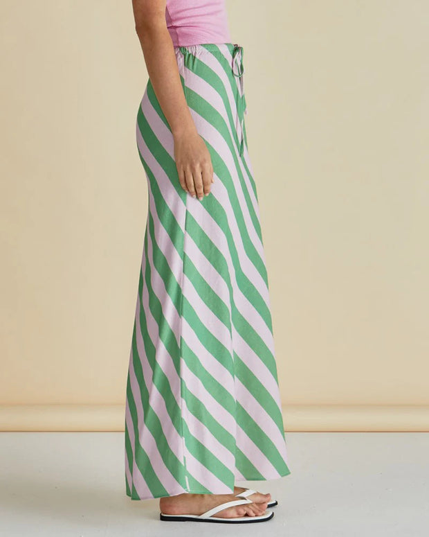 Brooke Bias Skirt - Green/Pink Stripe