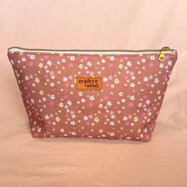 Makeup Bag Large - Brown + Pink Floral