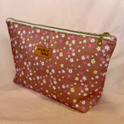 Makeup Bag Large - Brown + Pink Floral