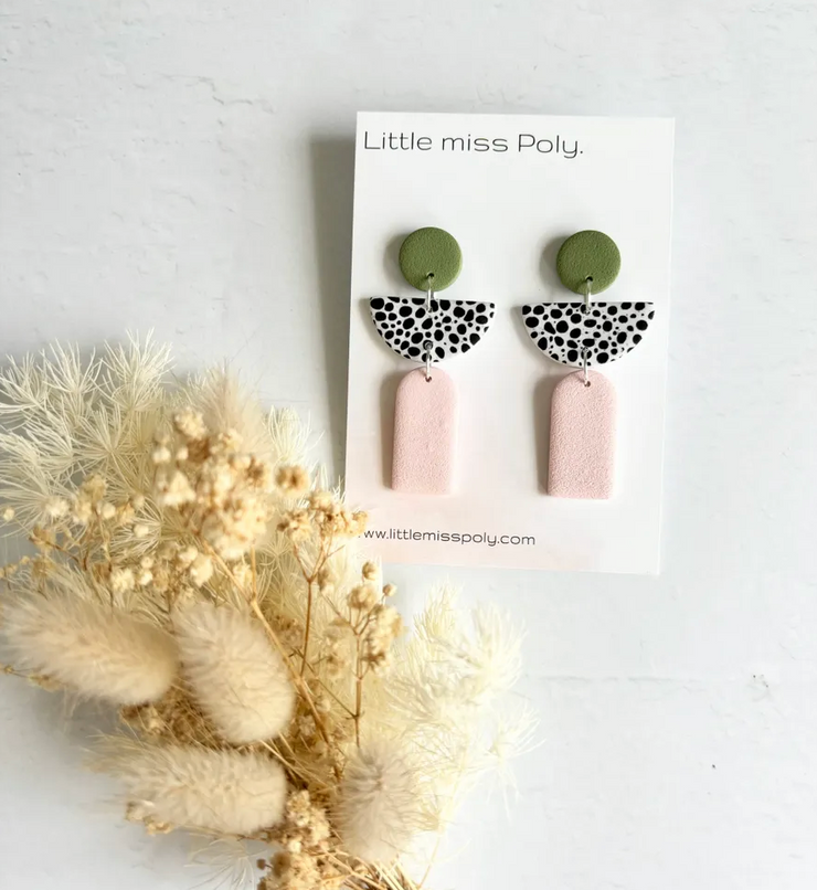 LMP Cleo Dangles - Olive & Dusty Pink