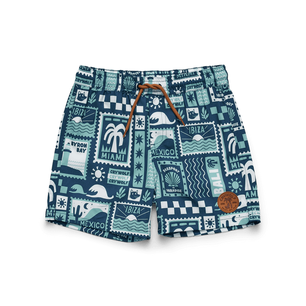 CRYWOLF Board Shorts - Blue Postcards