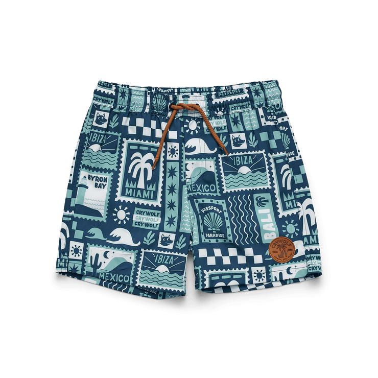 CRYWOLF Board Shorts - Blue Postcards