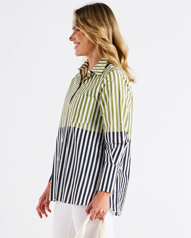 Camden Cotton Shirt - Pistachio/Black Stripe