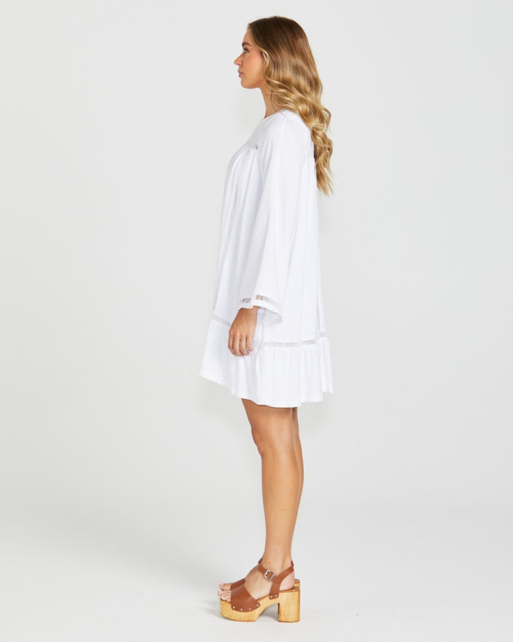 Chapel Boho Trim Dress - White