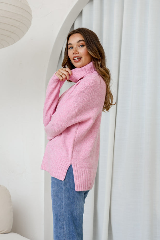 Charlie Roll Neck Knit - Pink